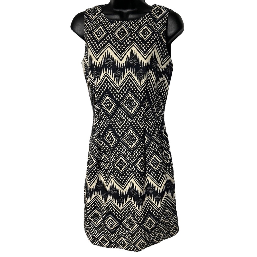 J. Crew Dress Women's 0 Sheath Career Black White‎ Tribal 100% Cotton